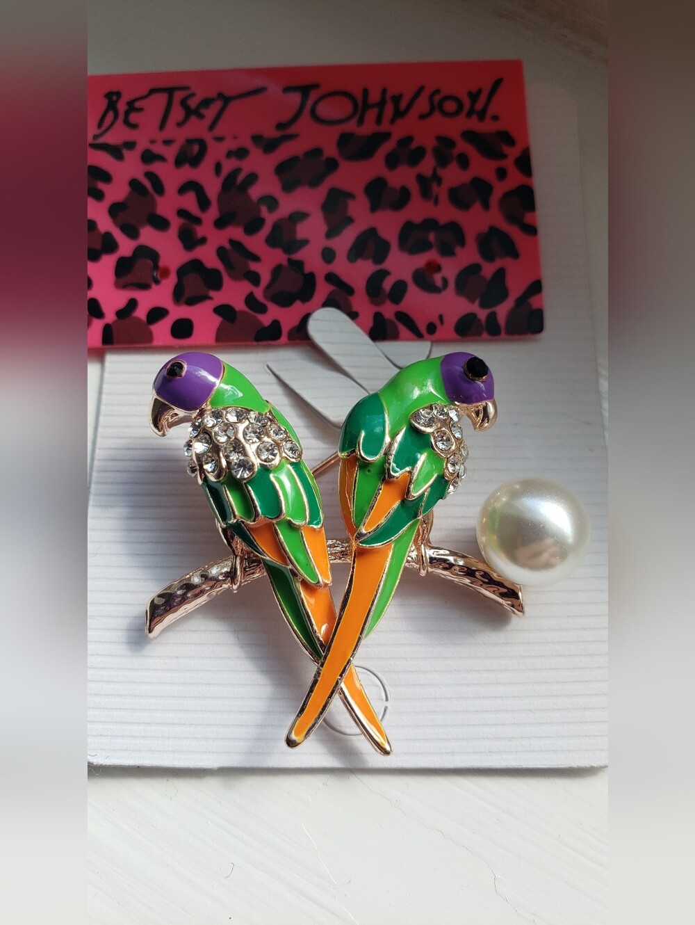 NEW Betsey Johnson Pin, Enamel, Pearl & Rhinestone Pin So Perfect For Summer Fun